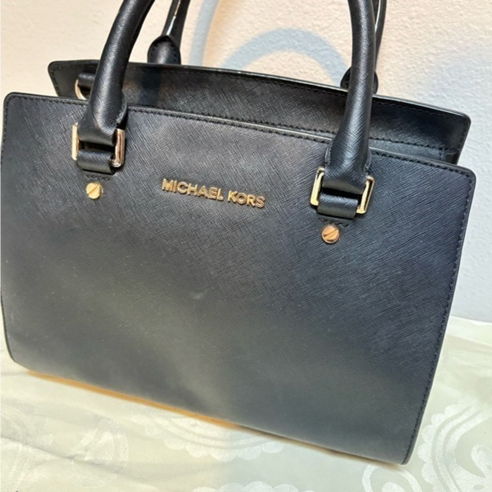 Michael Kors Black Selma Saffiano Leather Satchel
